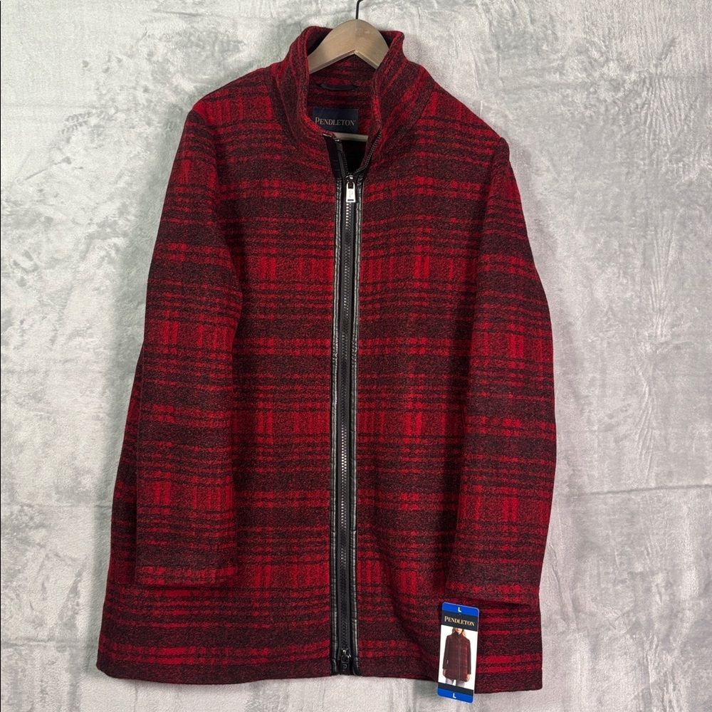 NWT New Pendleton Red Black Plaid Wood Full Zip Jacket Size Large
